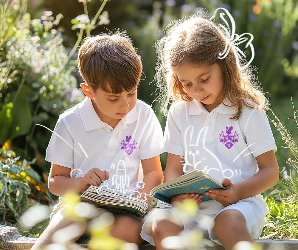 students outdoors reading