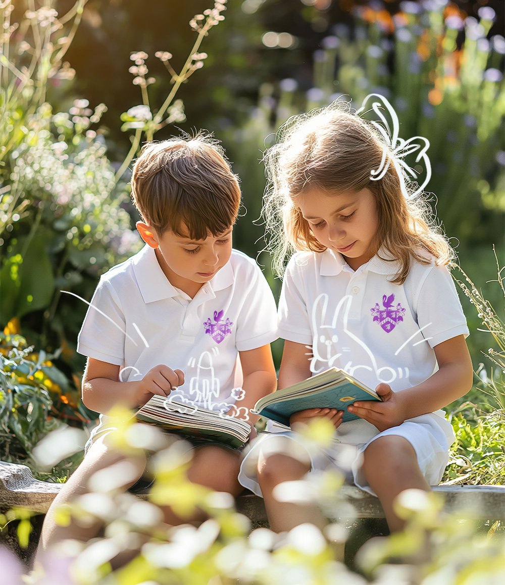 students outdoors reading