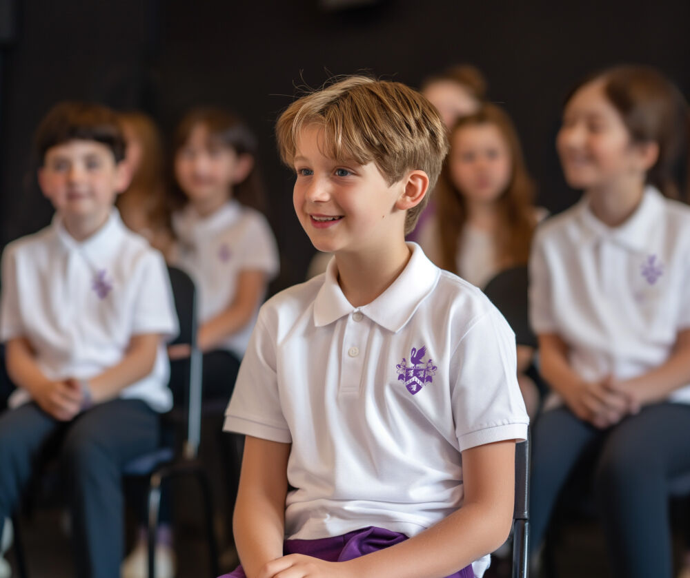 male student sitting in front of class