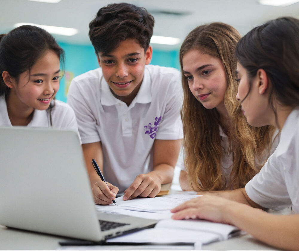 students looking at laptop