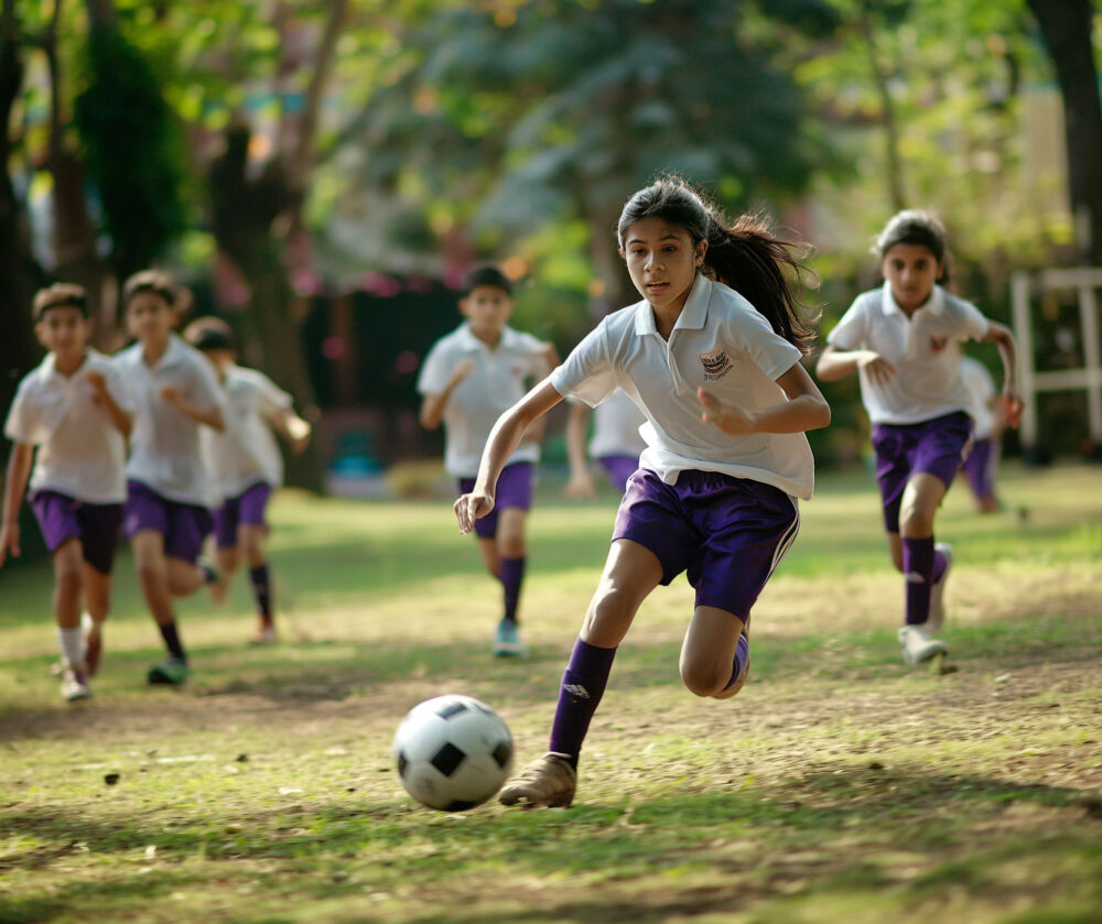 students playing soccer