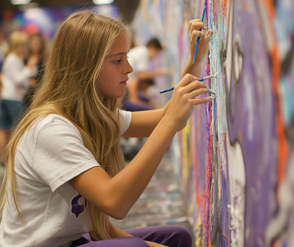 student painting mural