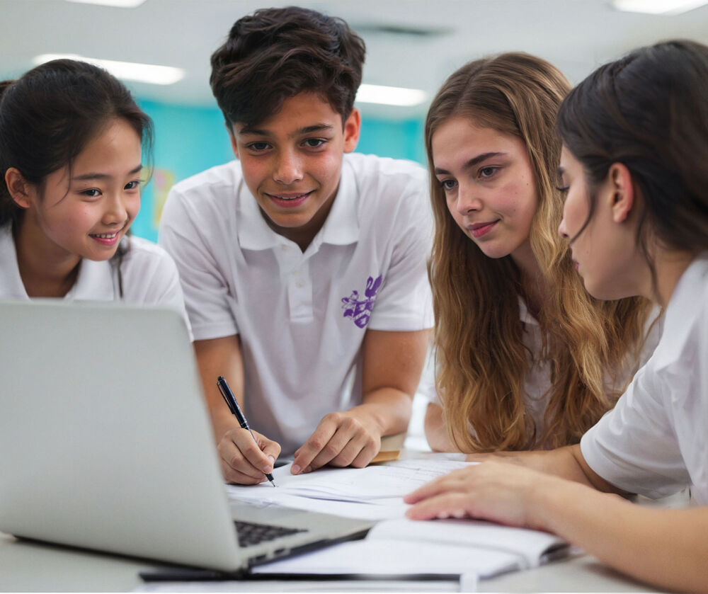students looking at laptop