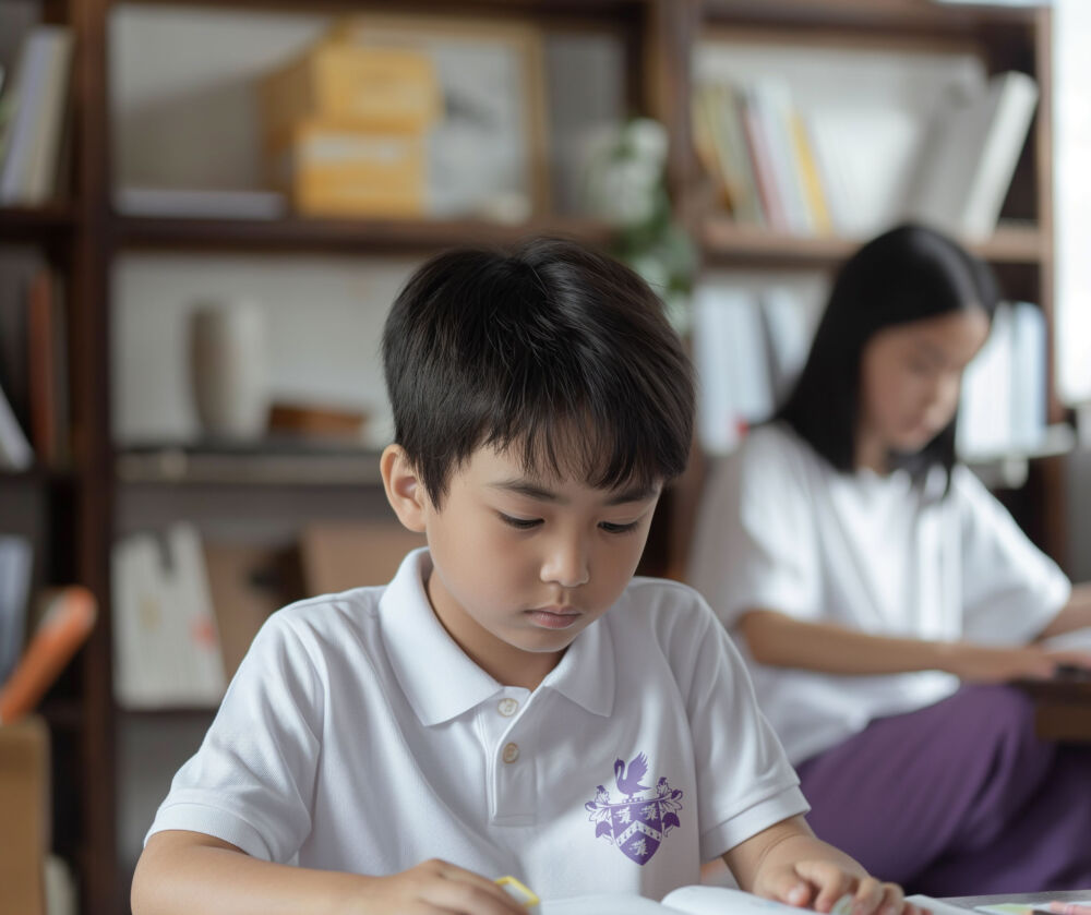 student reading book