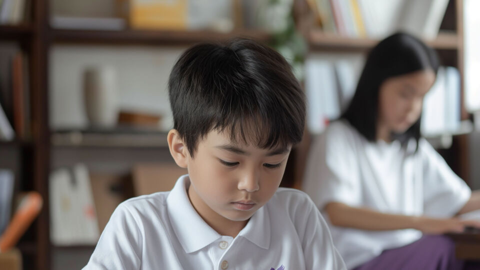 student reading book