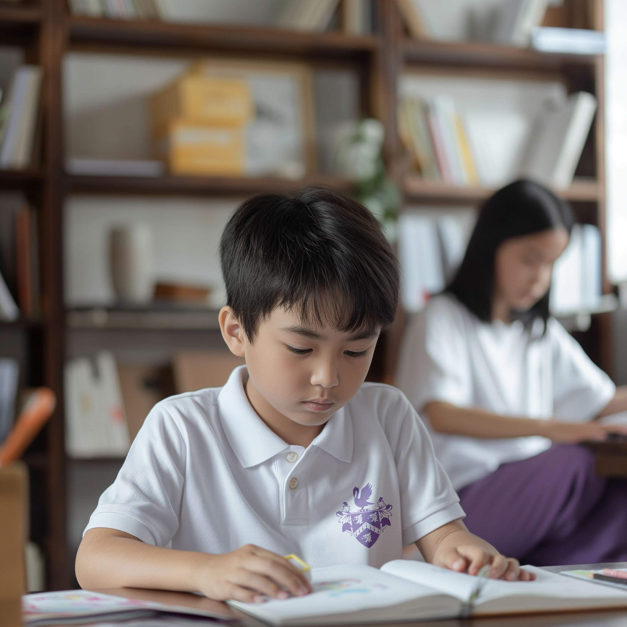 student reading book