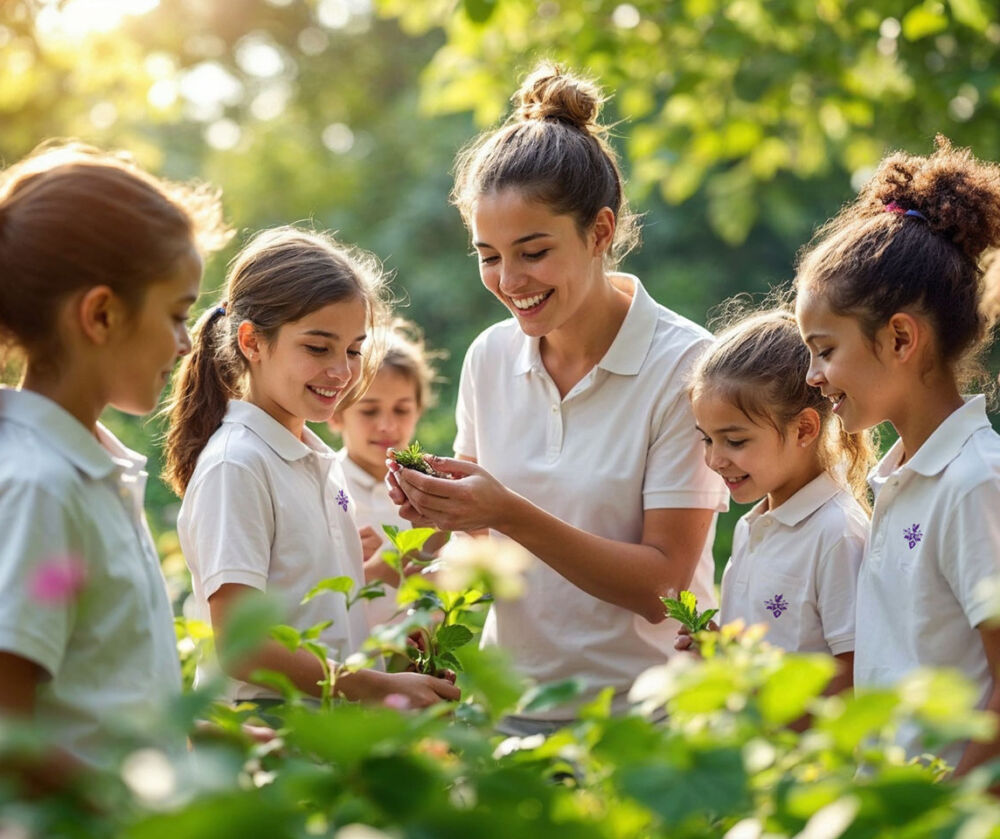 students in garden