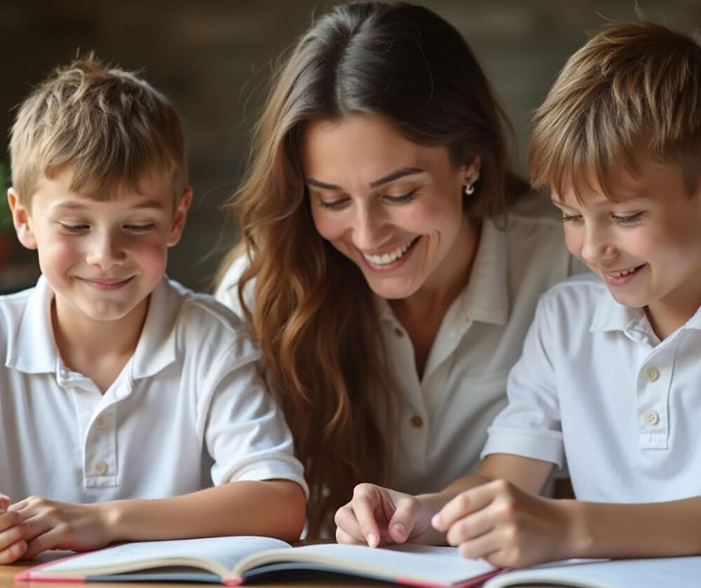 students with teacher reading