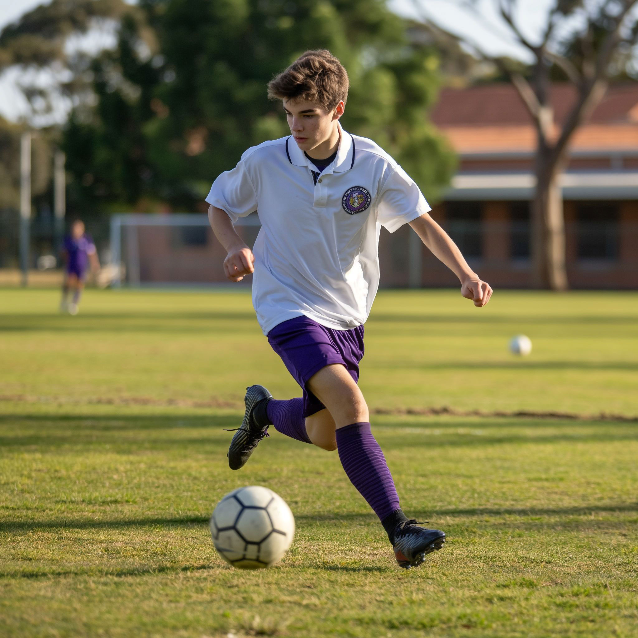 male student playing football