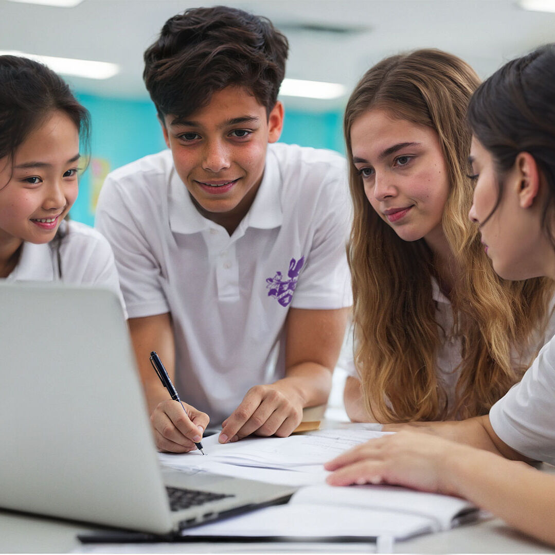students looking at laptop