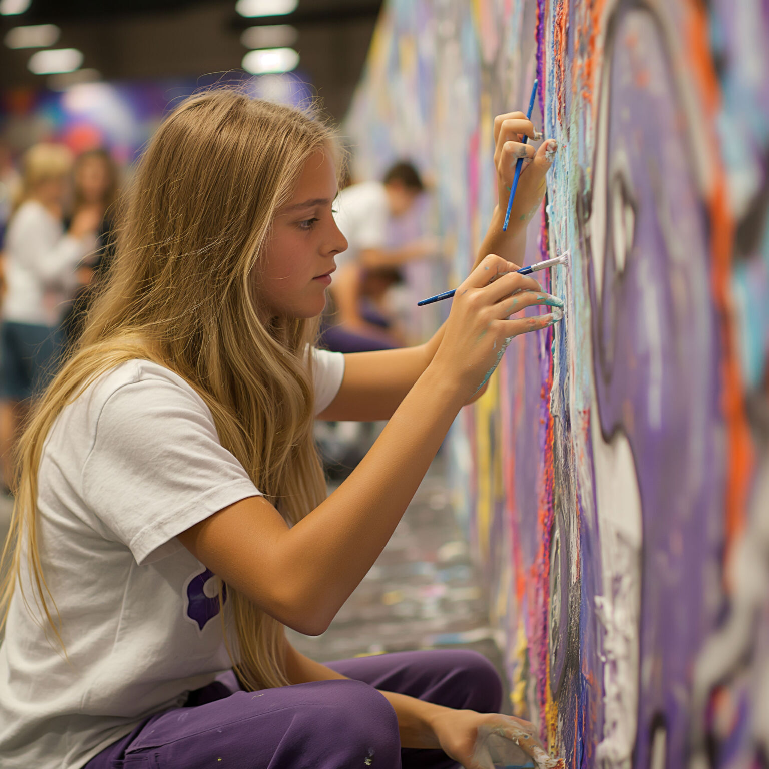 student painting mural