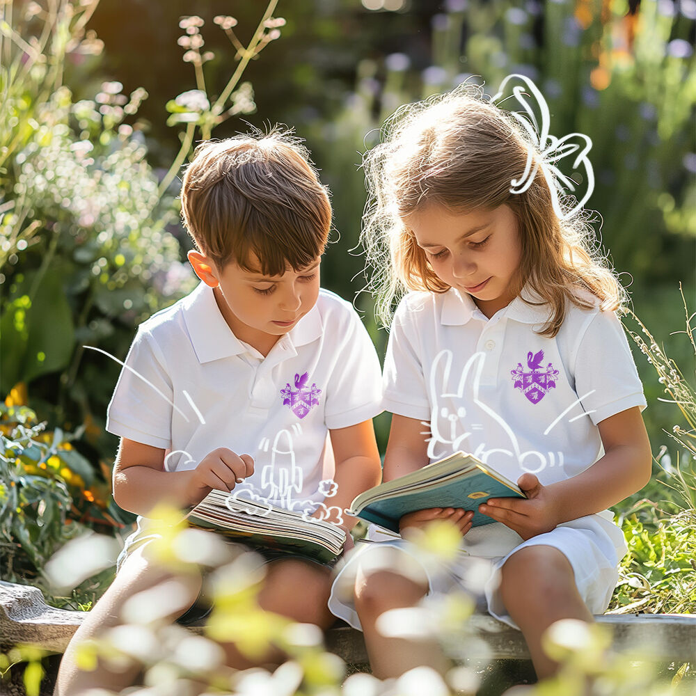 students outdoors reading